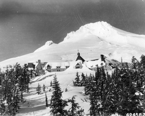 Mt Hood and Timberline Lodge, circa 1943.